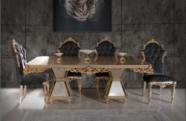 Muebles de comedor de alta calidad de 7 piezas en estilo dorado.