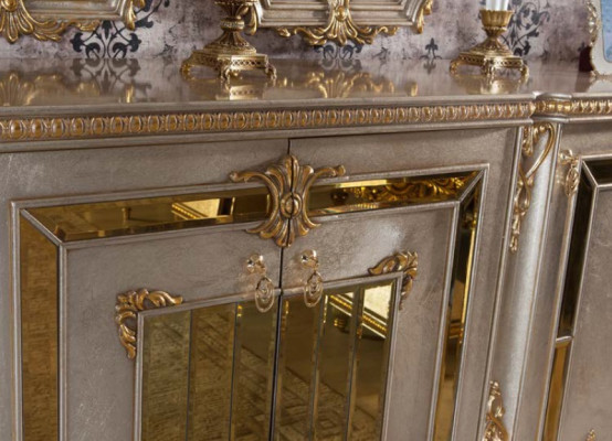 Muebles de comedor de alta calidad de 7 piezas en estilo dorado.