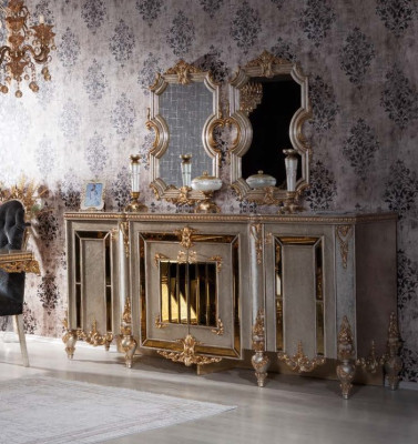 Muebles de comedor de alta calidad de 7 piezas en estilo dorado.