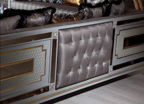 Diseñador Sofá moderno de lujo de 3 plazas Muebles de madera Tapizado Textil Gris Nuevo
