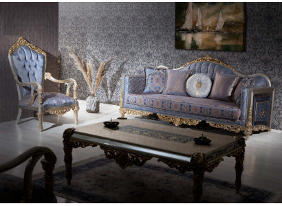 Sofá Chesterfield Barroco 3+1 plazas Mesa de centro Conjunto de sofás Muebles Tapizados
