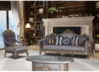 Sofá Chesterfield Set Morado Mesa de Centro Grupo de Diseño de 3 piezas Sala de Estar