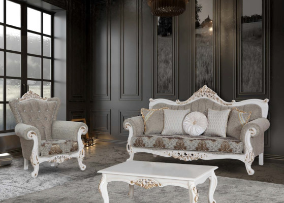 Hermoso sillón de estilo clásico para la sala de estar con patrones brillantes.