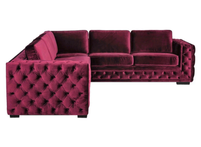 Sofá Chesterfield lila de lujo de tela de terciopelo, juego de sofás con botones tapizados nuevo.