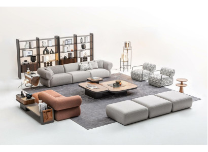 Gran juego de sala de estar de cinco plazas, tres plazas, sillón, reposapiés, conjunto de sofás.