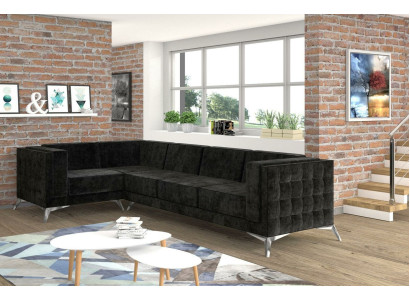Sofá esquinero Chesterfield en forma de L de diseño de tela acolchada asiento textil sofá esquina nuevo.