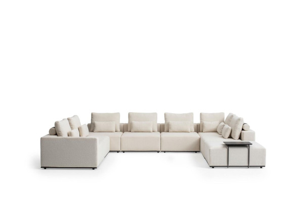 Conjunto de salón en forma de U Sofá Blanco Mobiliario tapizado en tela Sofá Estructura de madera