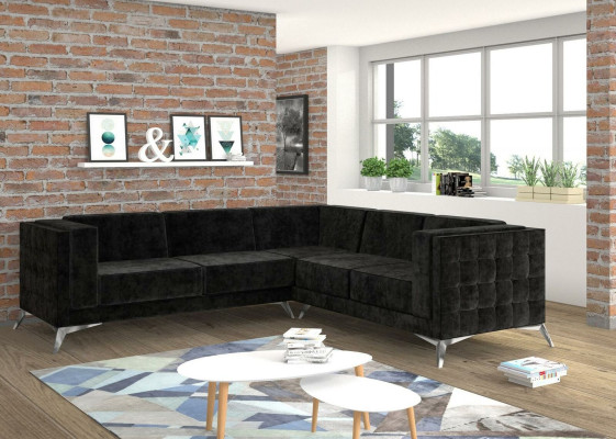 Sofá esquinero de diseño de terciopelo negro Chesterfield Chesterfield Sofá Sofá paisaje doméstico de tela