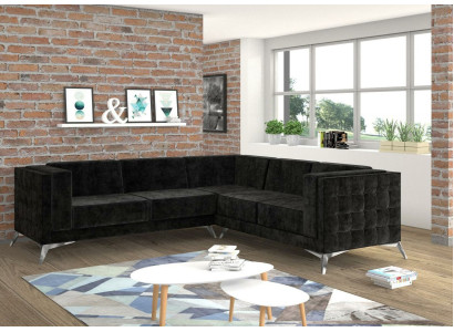 Sofá esquinero de diseño de terciopelo negro Chesterfield Chesterfield Sofá Sofá paisaje doméstico de tela