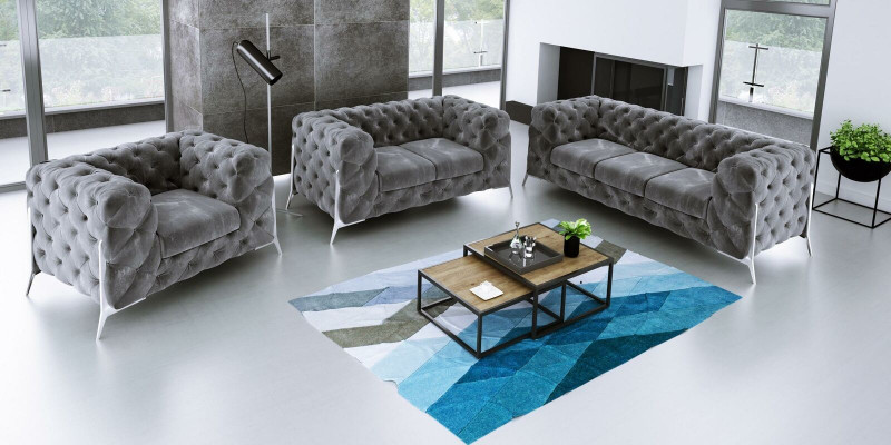 Conjunto de sofá Chesterfield diseño 321 de terciopelo de 3 piezas.