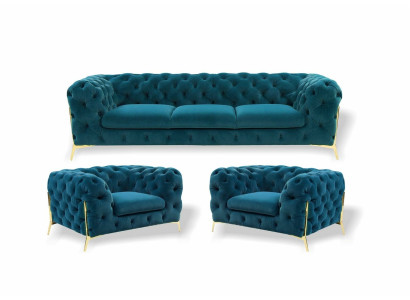 Chesterfield - Juego de sofás de diseño 3+1+1 de tela