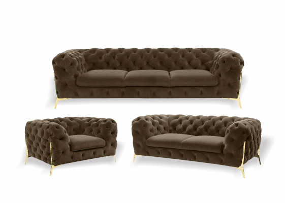 Conjunto de sofá de lujo Chesterfield tapizado en terciopelo de 3+2 plazas