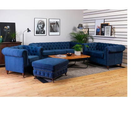 Sofás de diseñador Chesterfield de lujo en cuero y tela XXL, sofás grandes de 3 piezas.