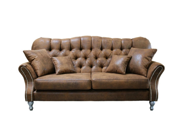 Sofá Chesterfield vintage de cuero con juego de sofás tapizados de 3+1 plazas.