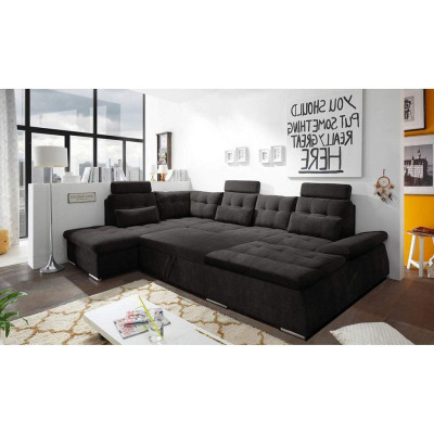 Sofá de esquina en forma de U, diseño de sofá acolchado moderno en textil con caja de almacenamiento y función de cama.