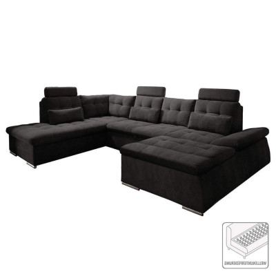 Sofá de esquina en forma de U, diseño de sofá acolchado moderno en textil con caja de almacenamiento y función de cama.