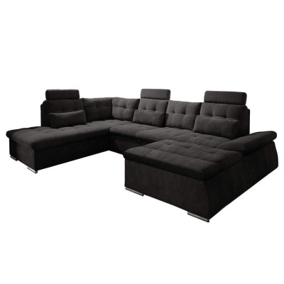 Sofá de esquina en forma de U, diseño de sofá acolchado moderno en textil con caja de almacenamiento y función de cama.