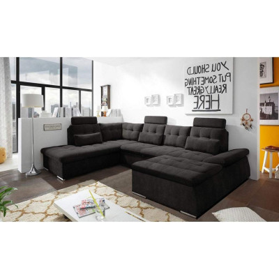 Sofá de esquina en forma de U, diseño de sofá acolchado moderno en textil con caja de almacenamiento y función de cama.