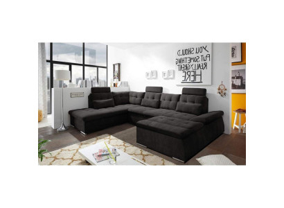 Sofá de esquina en forma de U, diseño de sofá acolchado moderno en textil con caja de almacenamiento y función de cama.