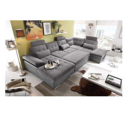 Sofá de esquina de diseño en forma de L de tela con función de cama, sofá acolchado de esquina moderno.