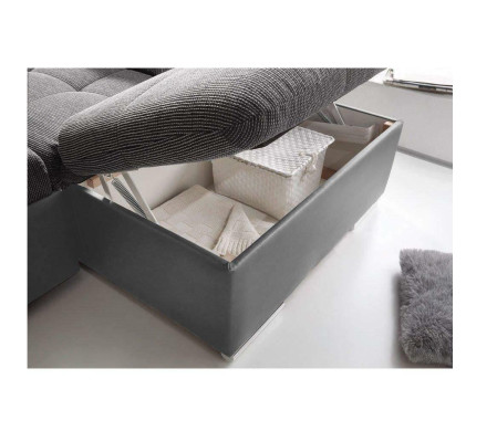 Sofá de esquina de diseño en forma de L de tela con función de cama, sofá acolchado de esquina moderno.
