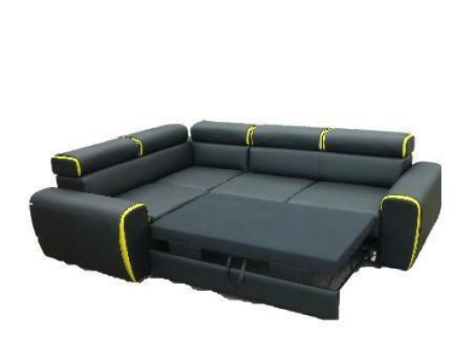 Diseño de sofá esquinero en forma de L con función de cama, sofá de cuero y tela.