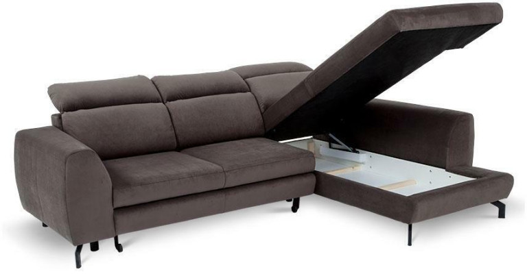 Sofá esquinero con función de cama, sofá cama textil tapizado con cajón para cama.