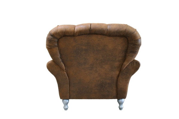 Diseño de sillón de 1 plaza en textil marrón de lujo para salón de club, sofá tipo Chesterfield para televisión.