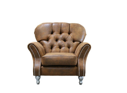 Diseño de sillón de 1 plaza en textil marrón de lujo para salón de club, sofá tipo Chesterfield para televisión.