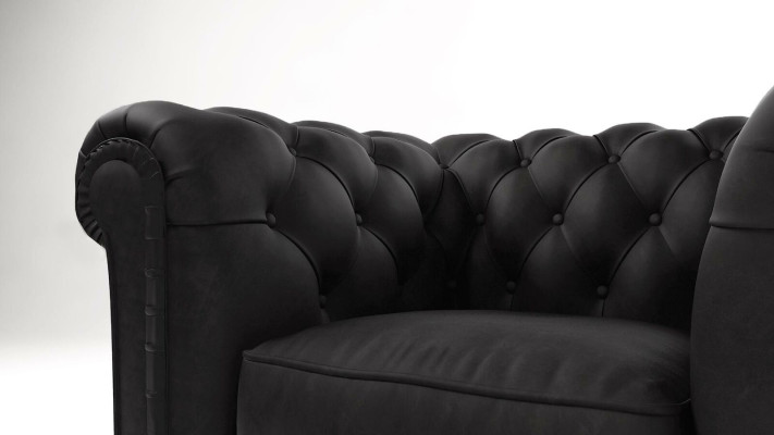 Elegante sillón Chesterfield de diseño tapizado en tela para sala de estar, lounge, club.