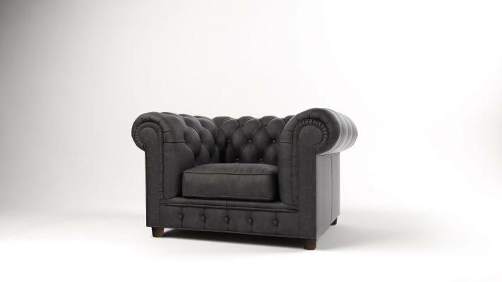 Elegante sillón Chesterfield de diseño tapizado en tela para sala de estar, lounge, club.