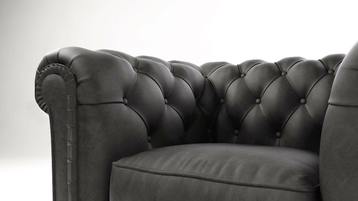 Elegante sillón Chesterfield de diseño tapizado en tela para sala de estar, lounge, club.