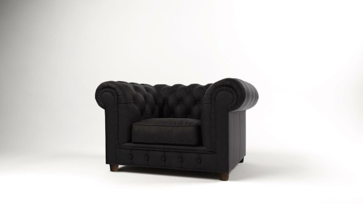 Elegante sillón Chesterfield de diseño tapizado en tela para sala de estar, lounge, club.