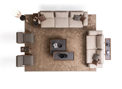 Gran conjunto de asientos acolchados de cinco plazas, tres plazas y sillón, juego de muebles de sala de estar.