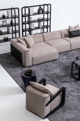 Grupo de asientos Taupe Sala de estar Sofá en forma de L Muebles tapizados 3 piezas