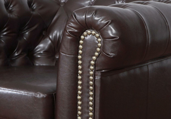 Sofá de diseño 2 plazas Chesterfield tapizado de cuero textil nuevo.