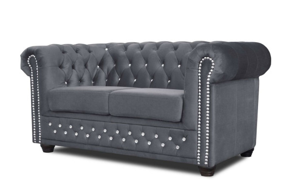 Sofá tapizado de tela Chesterfield de 2 plazas, negro, nuevo.
