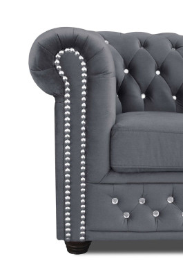 Sofá tapizado de tela Chesterfield de 2 plazas, negro, nuevo.