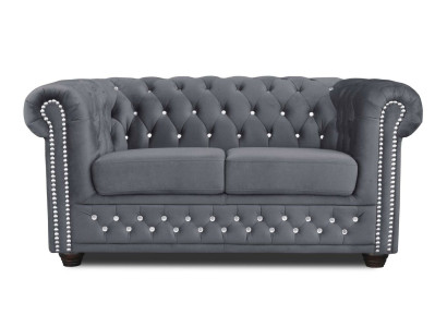 Sofá tapizado de tela Chesterfield de 2 plazas, negro, nuevo.
