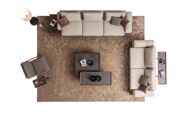 Marrón juego de sofá de tela Sala de estar Sofá de tres plazas Muebles de madera de lujo