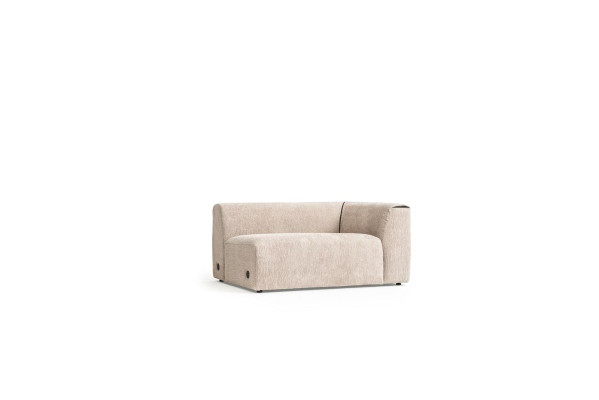 Sofá esquinero en forma de L de color beige para sala de estar, diseño de tela moderno.