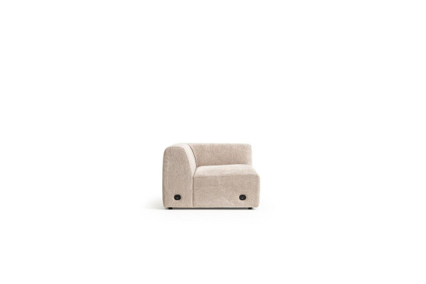 Sofá esquinero en forma de L de color beige para sala de estar, diseño de tela moderno.
