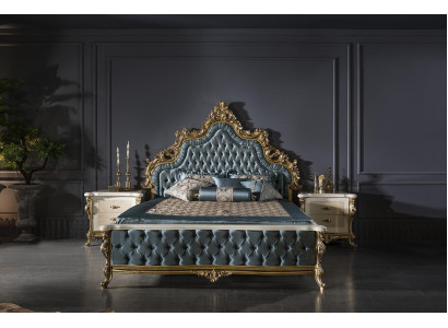 Cama doble de lujo Chesterfield con muebles de dormitorio barrocos botones.
