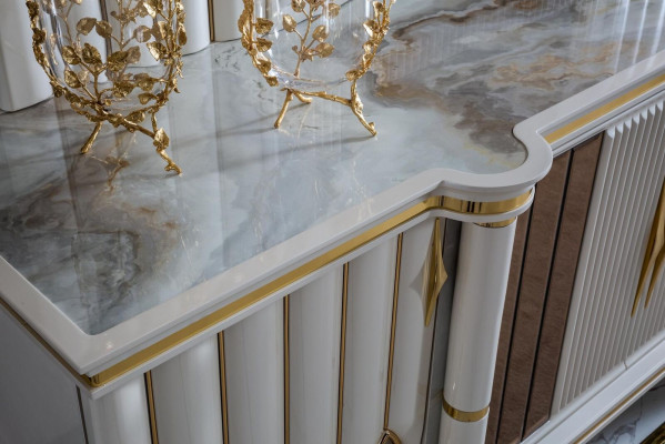 Comedor conjunto Blanco Aparador Espejo Moderno Diseño de Lujo Elegante Nuevo 2 piezas.