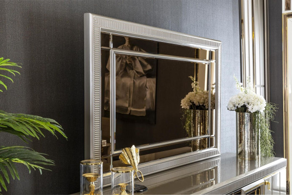 Comedor conjunto gris buffet espejo lujo hermoso diseño elegante nuevo 2 piezas.
