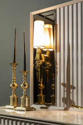 Conjunto de comedor blanco Aparador Espejo Diseño elegante Metal Lujo Nuevo 2 piezas.