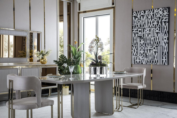 Juego de comedor beige 2 sillas mesa de comedor de lujo blanco elegante metal 3 piezas.