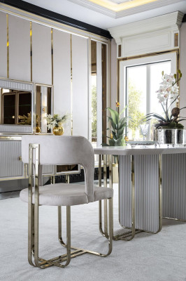 Juego de comedor beige 2 sillas mesa de comedor de lujo blanco elegante metal 3 piezas.