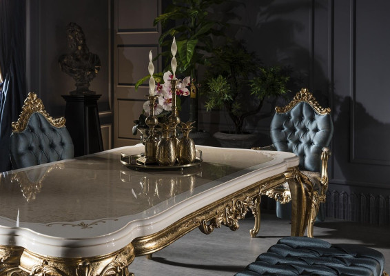 Mesa de comedor de lujo moderna Mesa elegante Mesa clásica de comedor Muebles Dorados