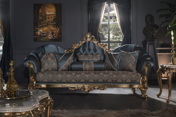 Sofá de 3 plazas Azul Sofá tapizado Sala de estar Diseño elegante Clásico Lujo Nuevo